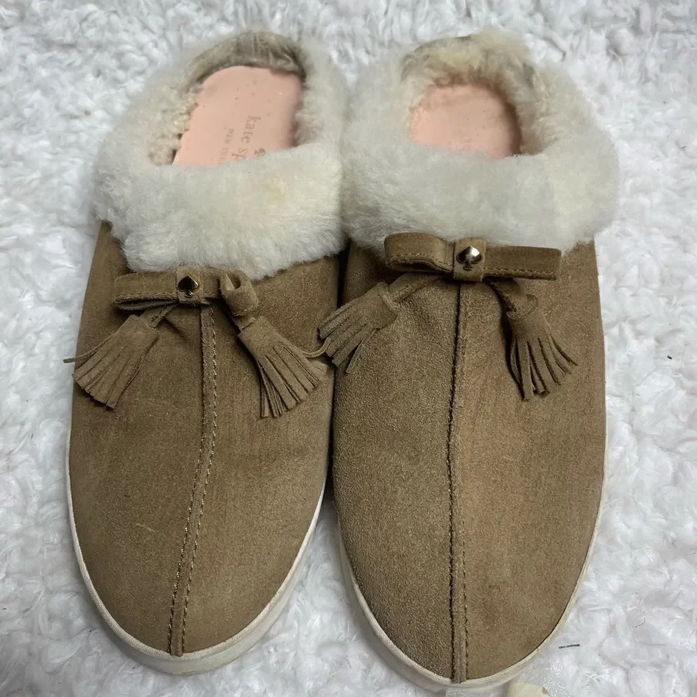 - Kate Spade New York Suede Tassel Fleece Lined Slip On Mule Sneakers size…